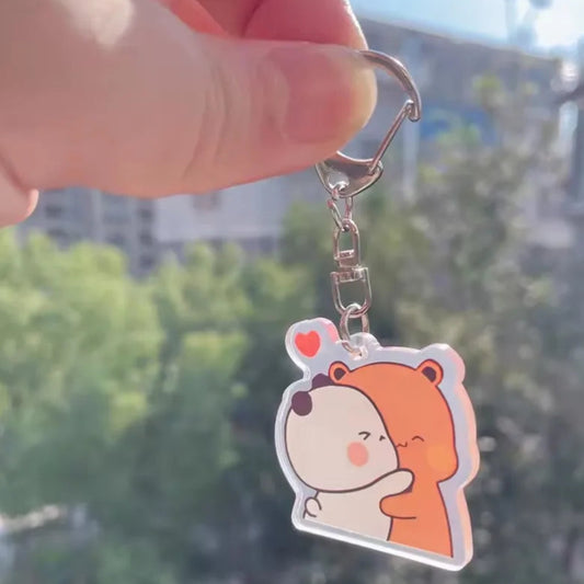 Cute Bubu Dudu Keychains Grey Bear White Panda Keyring for Accessories Bag Pendant Key Chain Jewelry Fans Couple Love Gifts