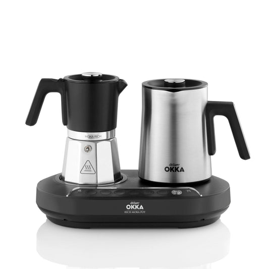 Arzum Okka Rich Moka Pot Turkish Coffee and Moka Maker, Velvetiser, Milk Frother, 120V, 5 Cups, Stainless Steel Cooking Pot, Chrome